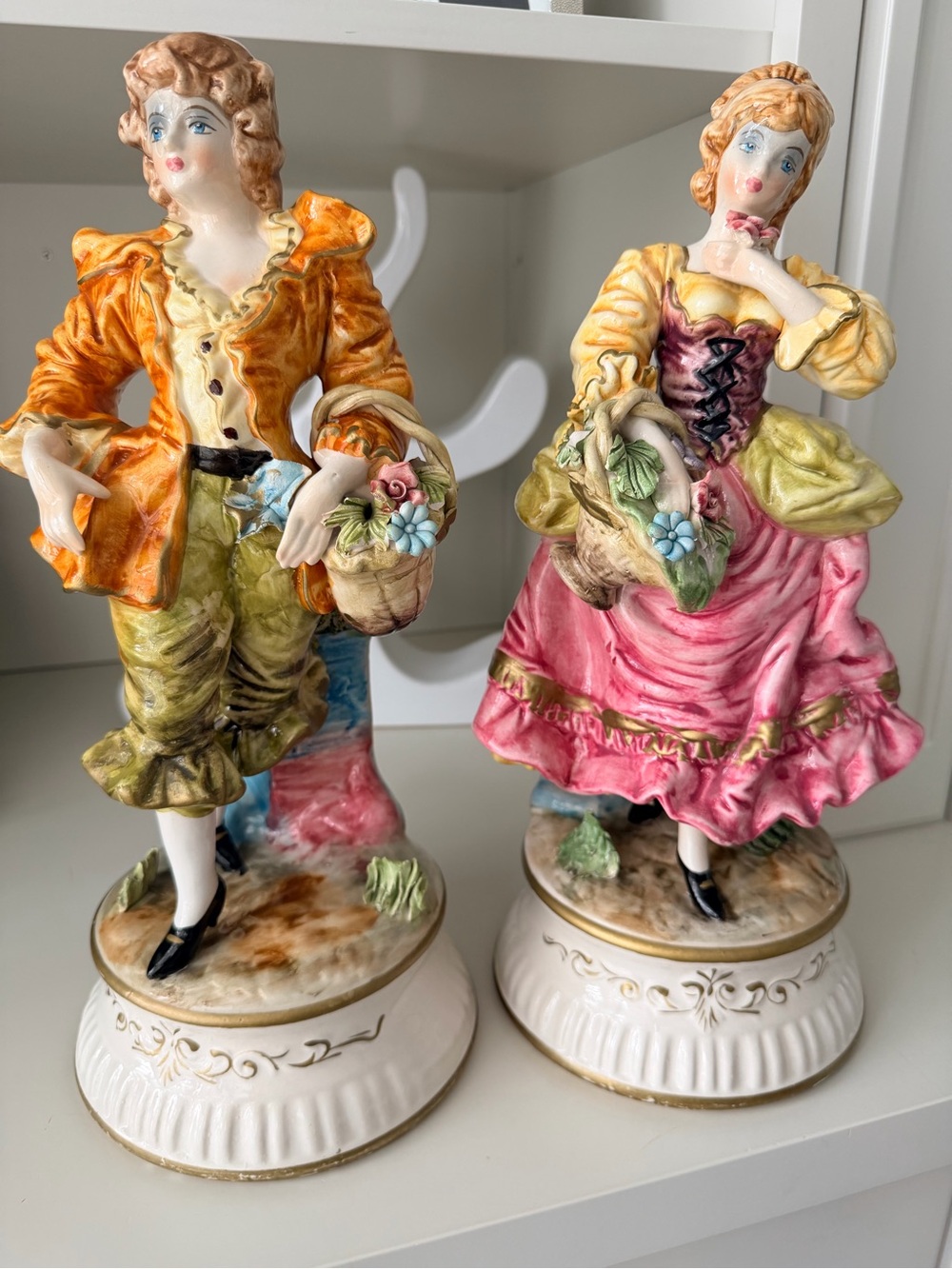Vintage CAPODIMONTE Made In Italy Porcelain Gentleman & Lady Floral Duo X 2